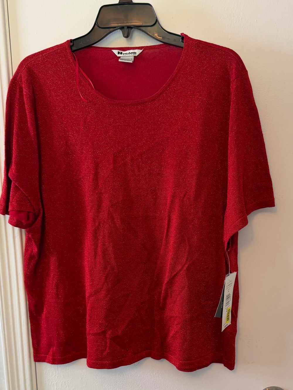NY Collection Red Shimmer Scoop Neck Top